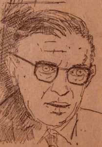 Sketch of Jean Paul Sartre 1905-1980, existential philosopher 