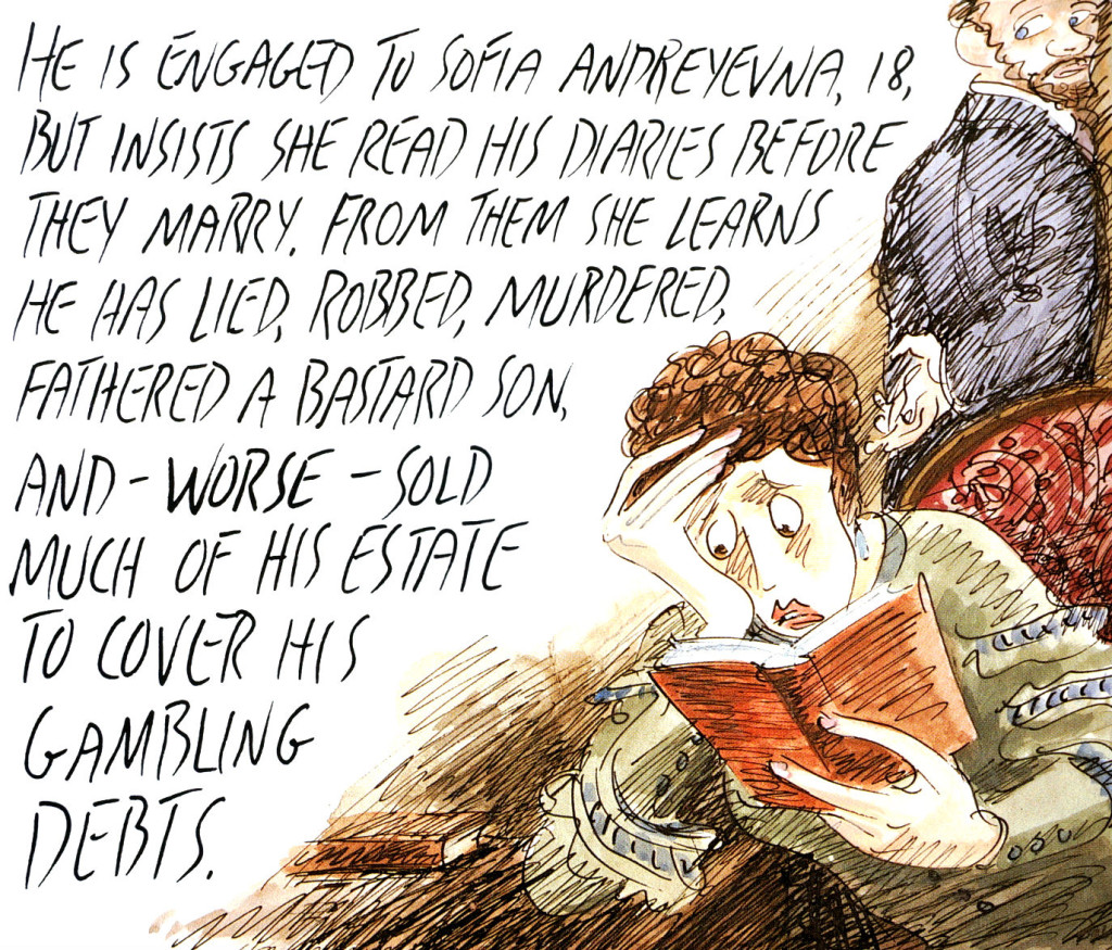 Image from Sorel's book of Sophia Tolstoy reading Leo Tolstoy's Journal