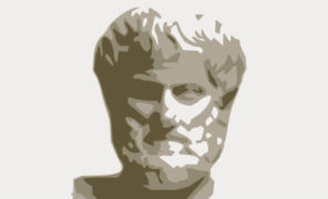 Shadow depiction of Aristotle, grey shadows with white background