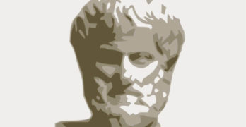 Shadow depiction of Aristotle, grey shadows with white background